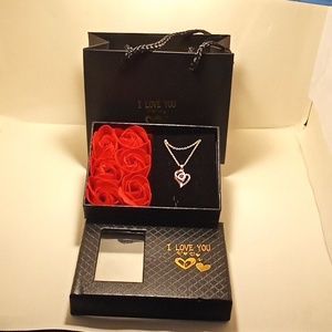 Red Rose gift box with 100 language Love You Necklace